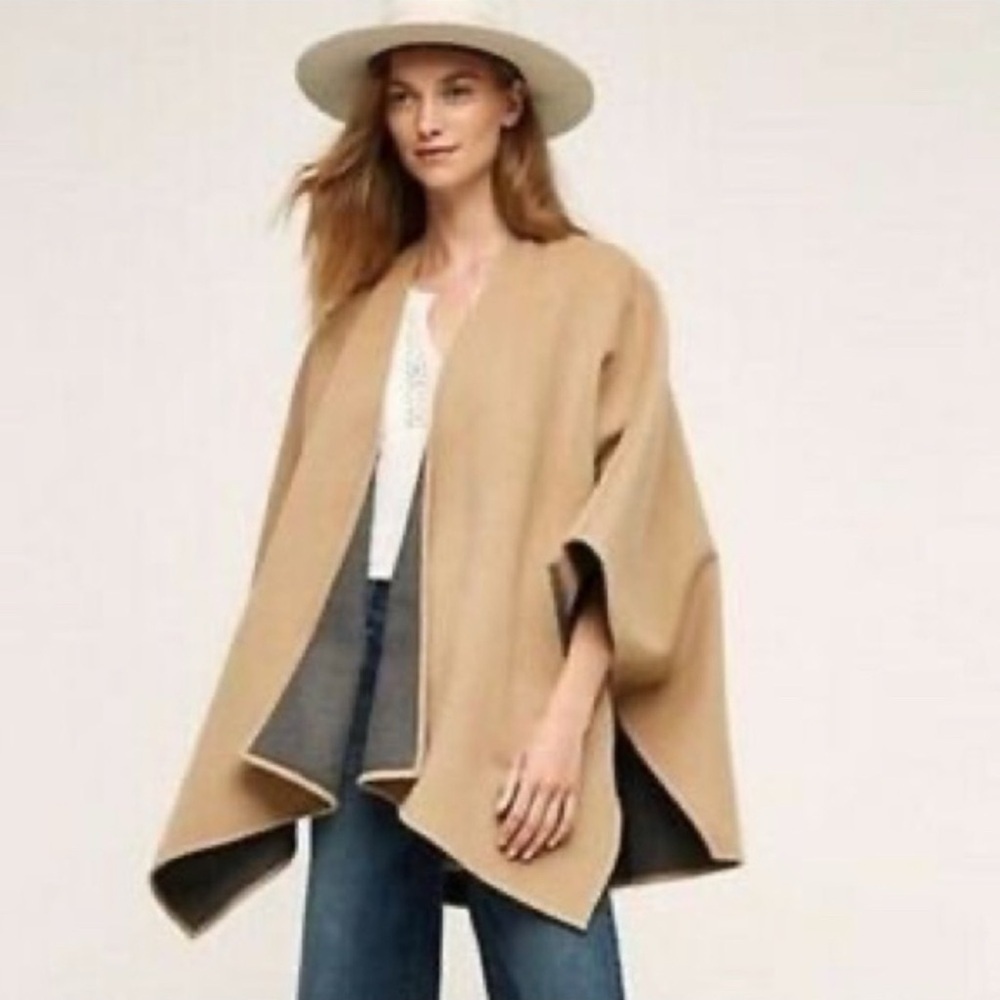 Anthropologie Cartonnier Vista Poncho Tan Cape Medium - Large Oversized, Boho
